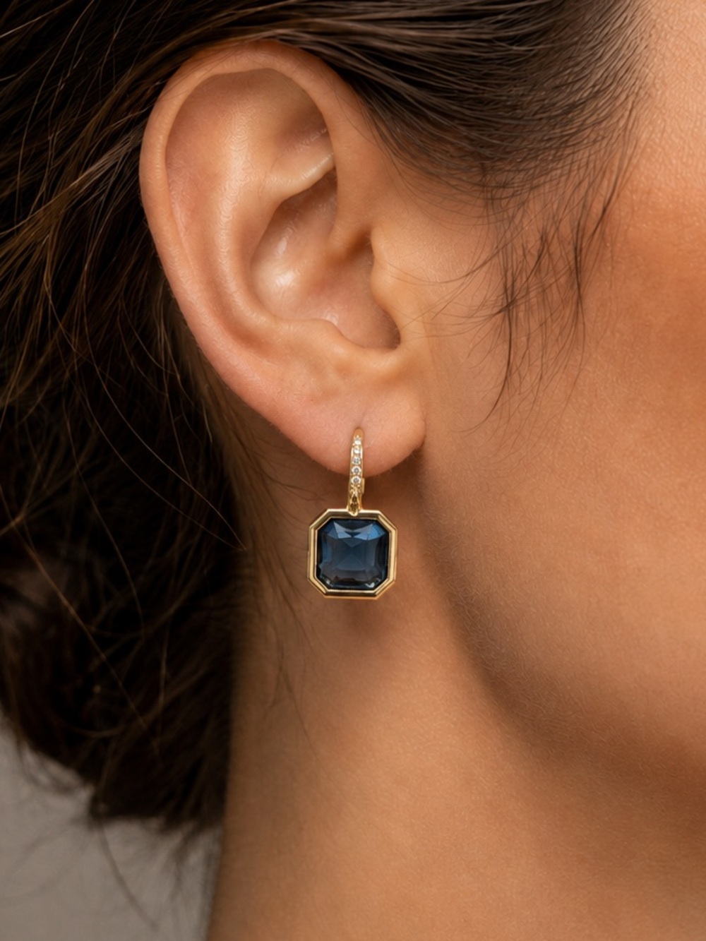 14k 3ct London Blue Topaz & Diamond Earrings
